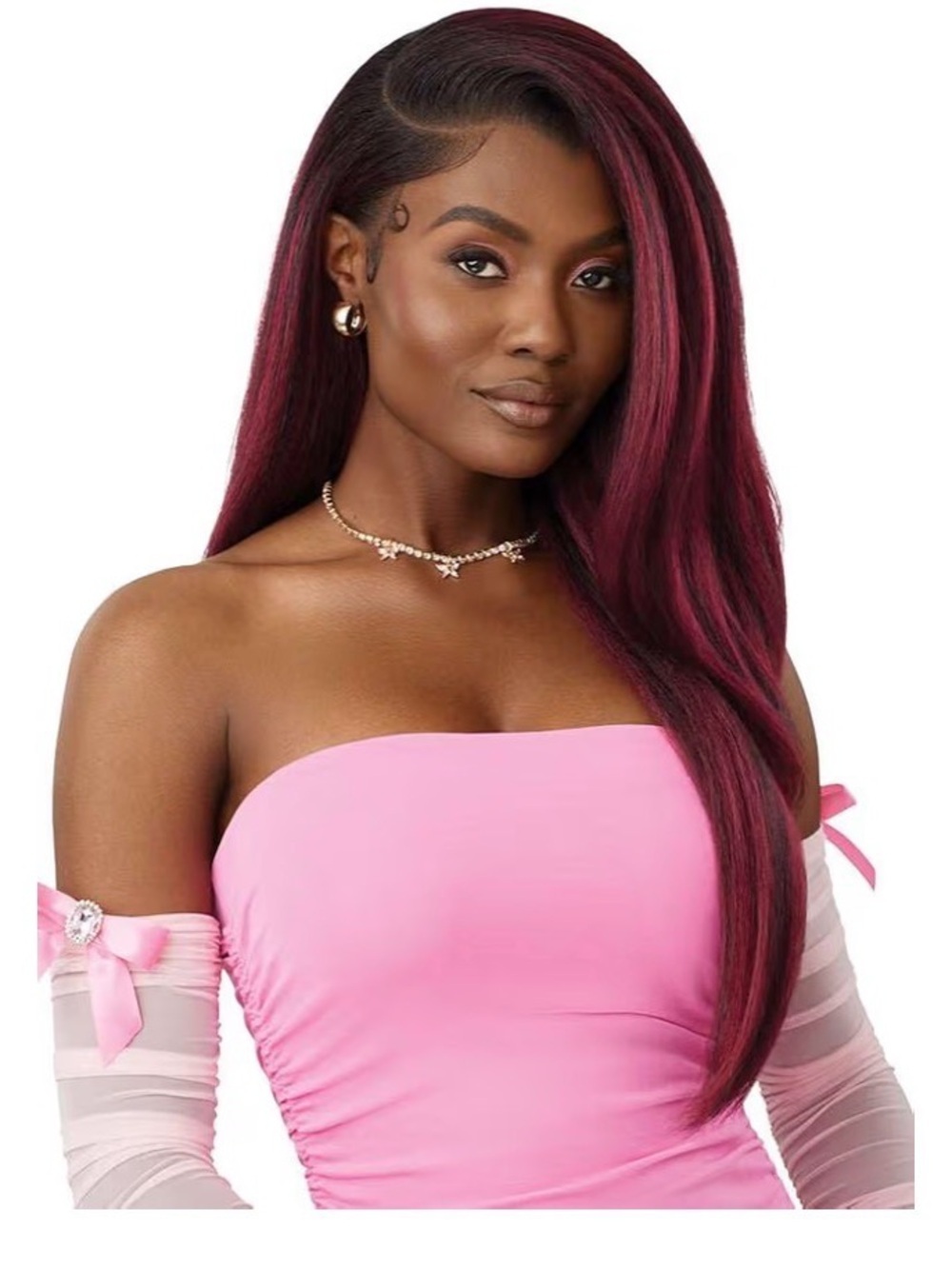 Long Straight Burgundy Synthetic Wig with Side Part - Elegant Everyday Wear